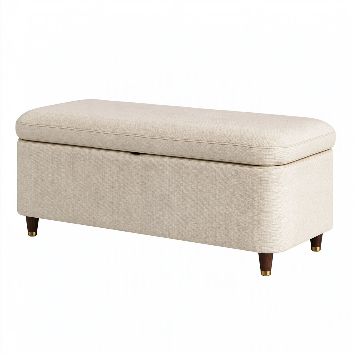 Panca contenitore 120 cm in tessuto beige con piedi in legno - seduta imbottita classica