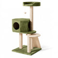 Tiragraffi per gatti 50 x 50 x 135 cm in tessuto verde e sisal con cuccia e piattaforme